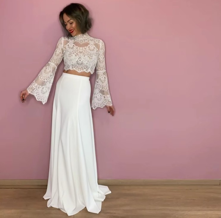 Zweiteiliges Langarm Boho Brautkleid Irina mit&nbsp;Spitze