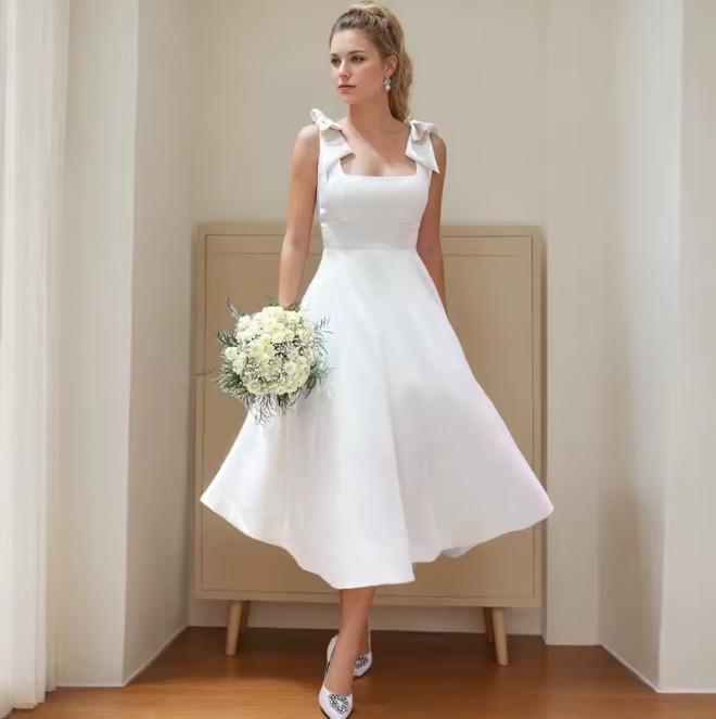 A Linie Standesamt Brautkleid Jamila Schlicht&nbsp;Wadenlang