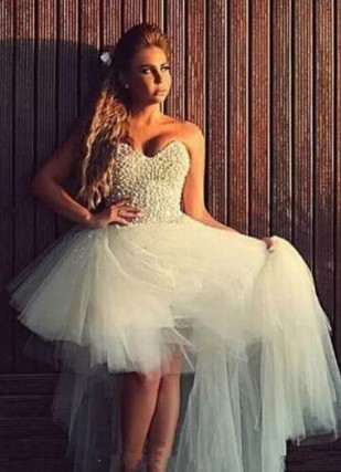 Bustie Tüll Vokuhila Brautkleid Inessa Sexy mit Perlen&nbsp;Bestickt