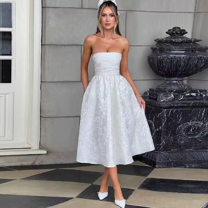 Schulterfreies A Linie Vintage Stil Brautkleid Isamara&nbsp;Wadenlang