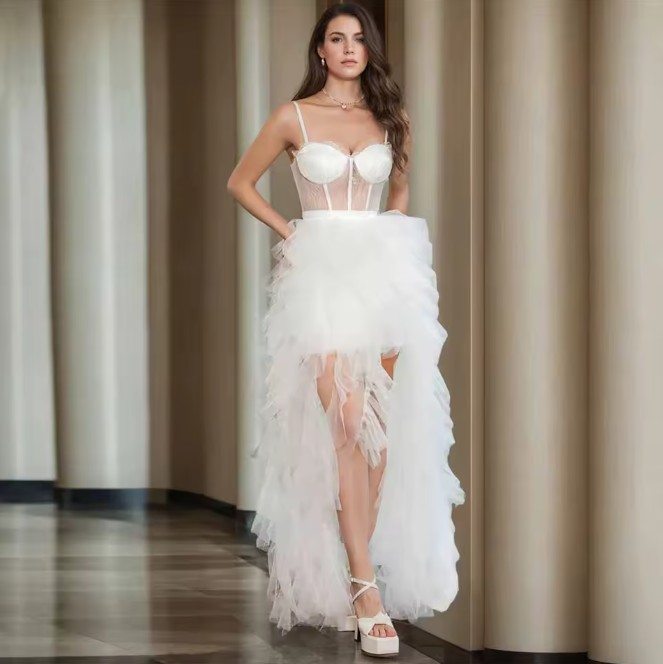 Tüll Vokuhila Brautkleid mit Lingerie&nbsp;Oberteil