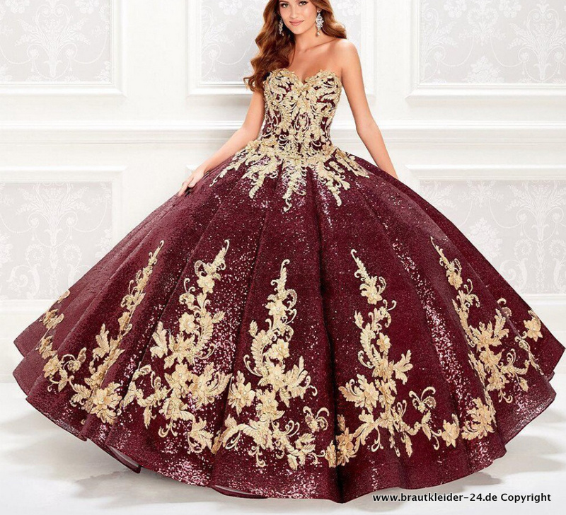 Perlen Pailletten Ballkleid Quinceanera Kleid Brautkleid in Burgundy mit&nbsp;Stick