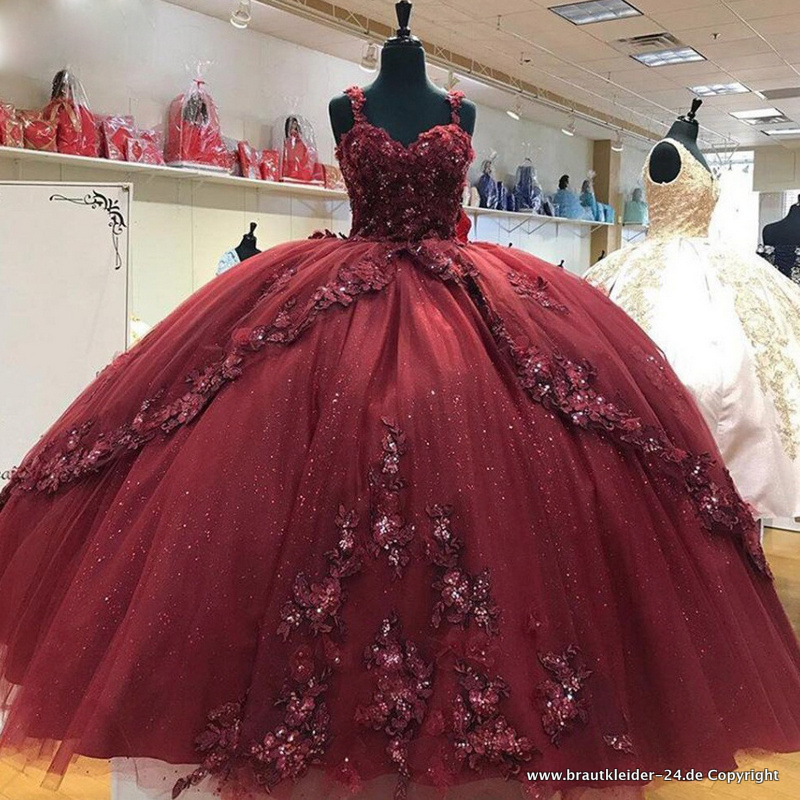 Blumen Träger Quinceanera Brautkleid Ballkleid in&nbsp;Burgundy