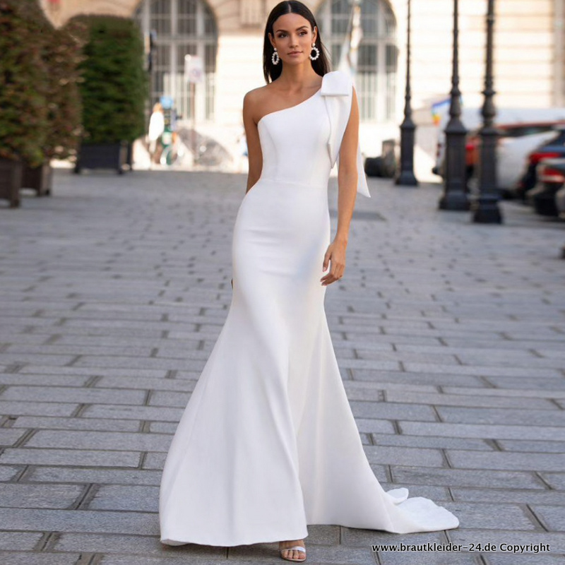 Schlichtes One Shoulder Hochzeitskleid Meerjungfrau&nbsp;Brautkleid