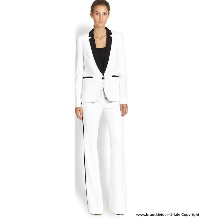 Hosenanzug für die Braut in Weiß mit Applikationen in Schwarz bis&nbsp;4XL