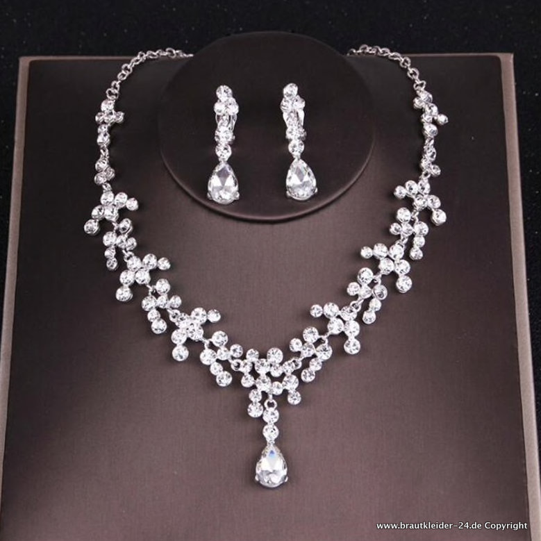 Brautschmuck Set Halskette mit Ohrringe&nbsp;Silber