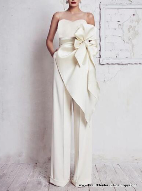 Schulterfreies Jumpsuit Overall für den Standesamt Festlich in&nbsp;Weiß