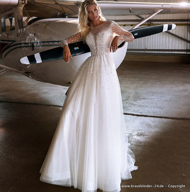 Langarm A Linie Brautkleid Mit Perlen&nbsp;Stickereien