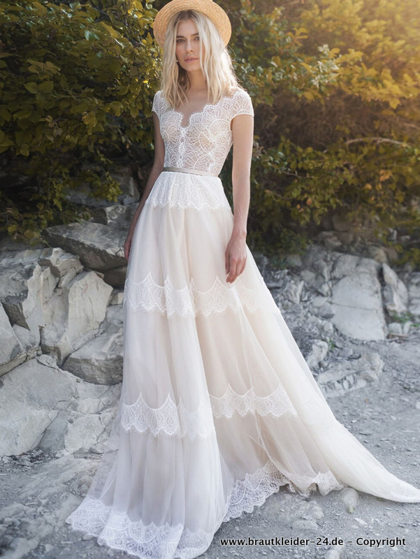 Bohostyle A Linie Brautkleid mit Spitze und&nbsp;Schärpe