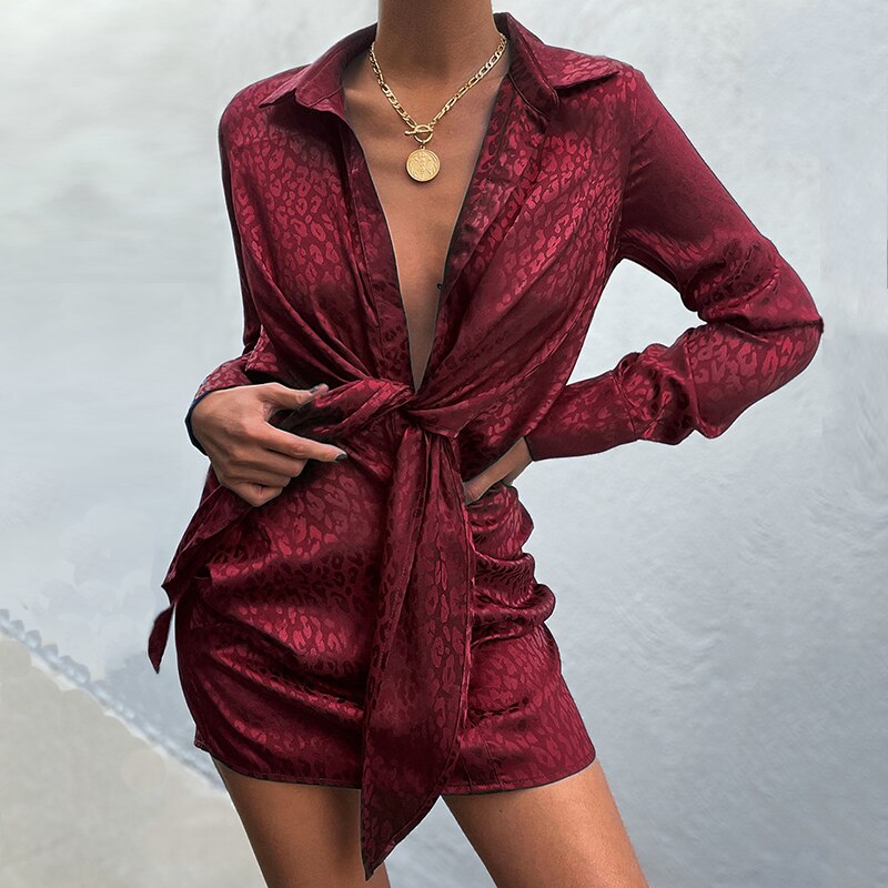 Sexy Blusenkleid mitTiefen V-Ausschnitt in&nbsp;Dunkelrot