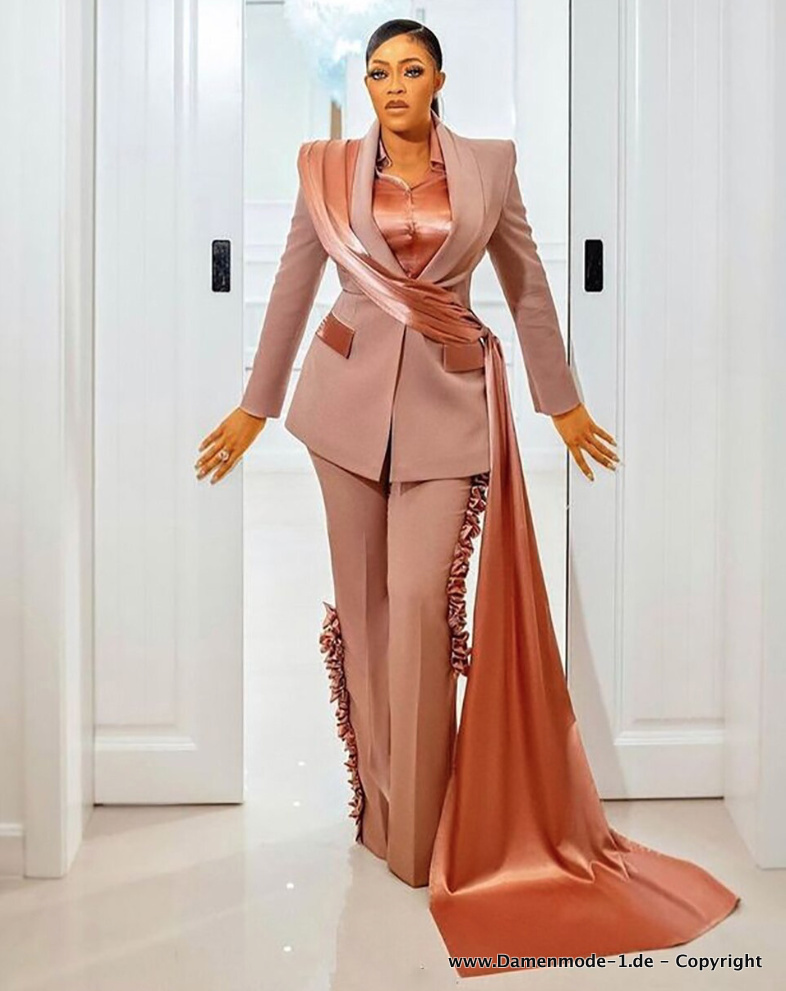 Designer Hosenanzug in Gold Bronze mit Rüschen und Schärpe Elegant und&nbsp;Festlich