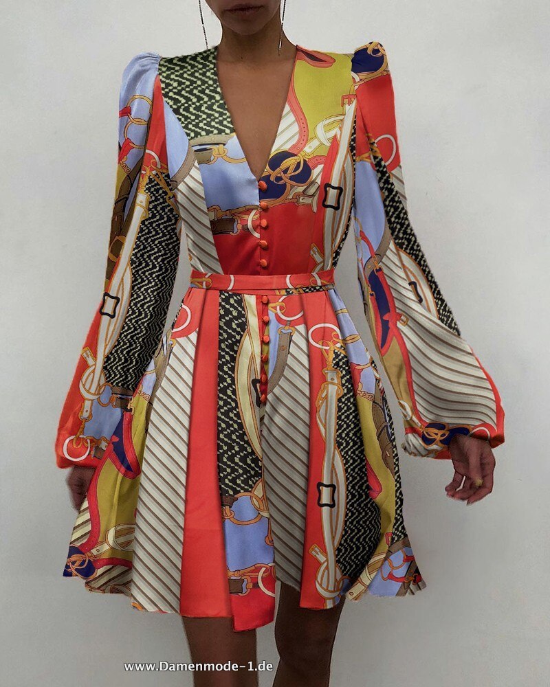 Satin V-Ausschnitt Mini Kleid Sexy Party&nbsp;Farbenfroh