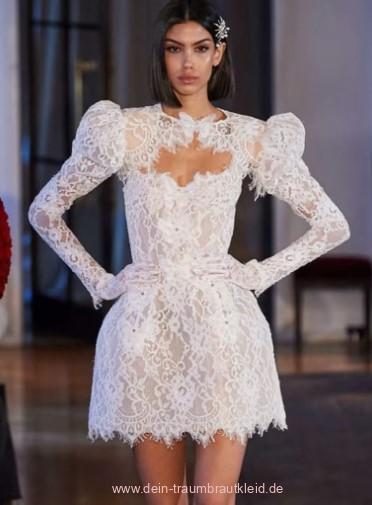 Langarm Mini Standesamt Brautkleid Jael mit Puffärmeln