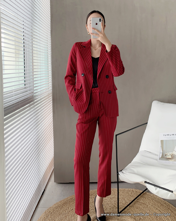 Revers Nadelstreifen Hosenanzug in Rot für&nbsp;Damen