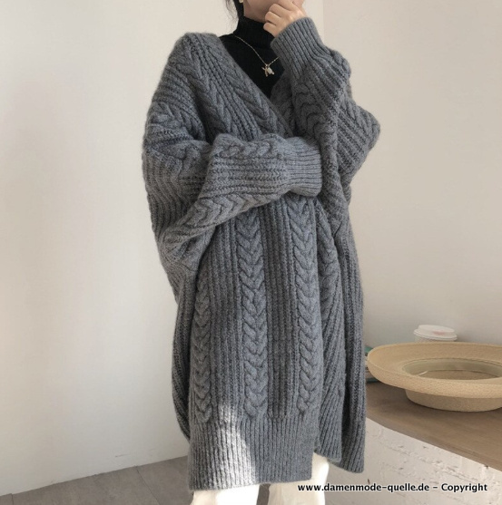 Damen Woll Cardigan Strickjacke Lang in&nbsp;Taube