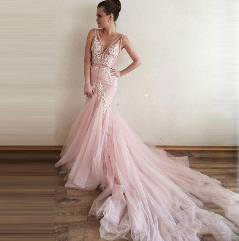 Sexy Rosa Meerjungfrau Brautkleid Bastienne mit&nbsp;Schleppe