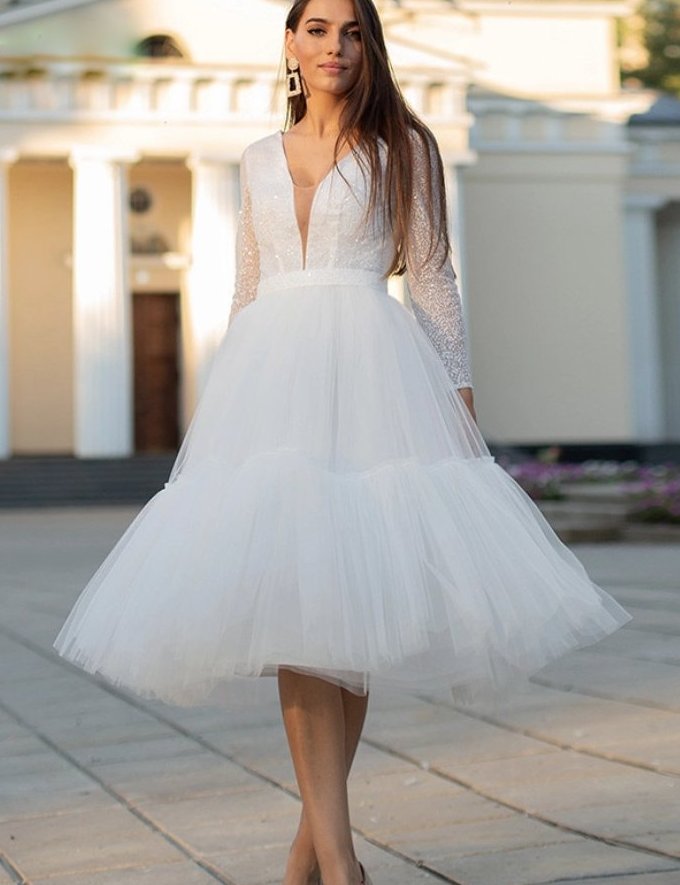 A Linie Brautkleid Bella Wadenlang mit Tüll&nbsp;Rock