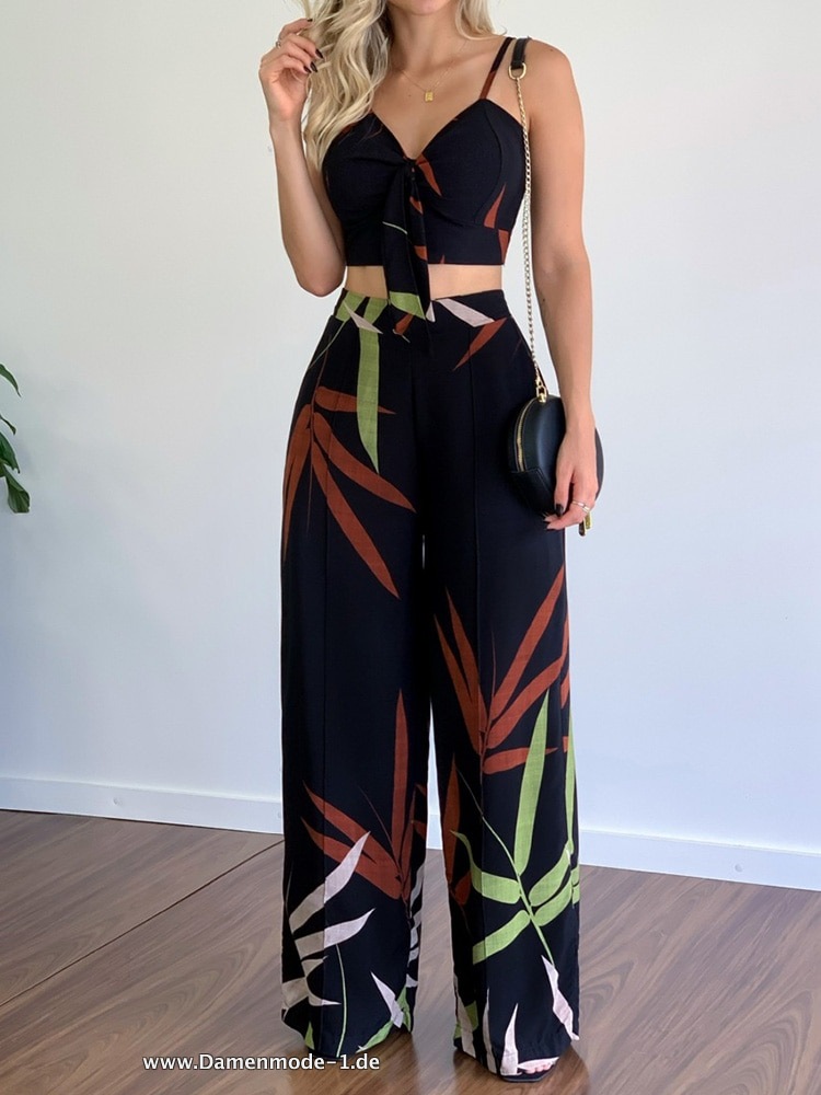 Sommer Set Outfit für den Urlaub und Freizeit in Schwarz mit&nbsp;Motiv