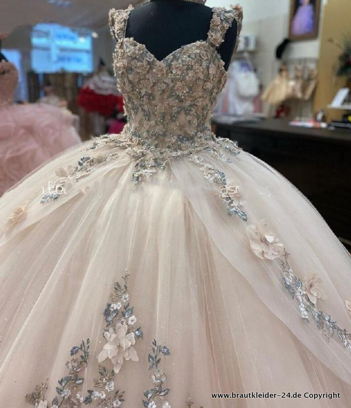 Elfenbein Brautkleid Quinceanera Kleid mit Strass und Blumen Applikationen