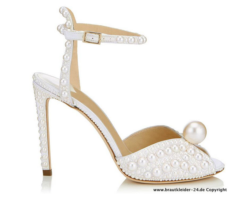 Leder Damen Sandaletten Perlen Brautschuhe in Weiß