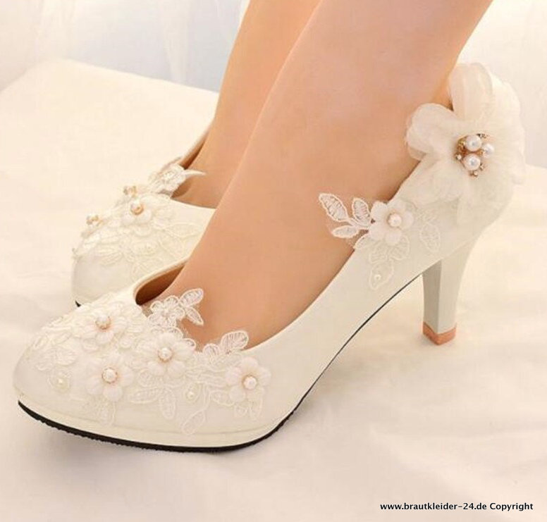 Klassische Weiße Brautschuhe mit Blumen&nbsp;8cm