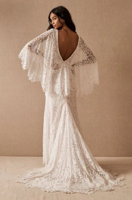 I Linie Boho Brautkleid Bärbel aus Spitze mit Fledermaus Ärmel Rückenausschnitt