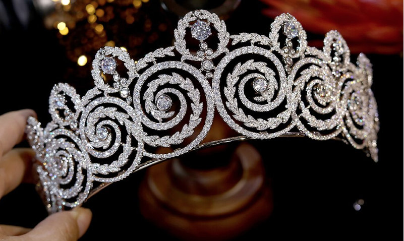 Vintage Style Zirkonia Braut Diadem Tiara Cäcilie