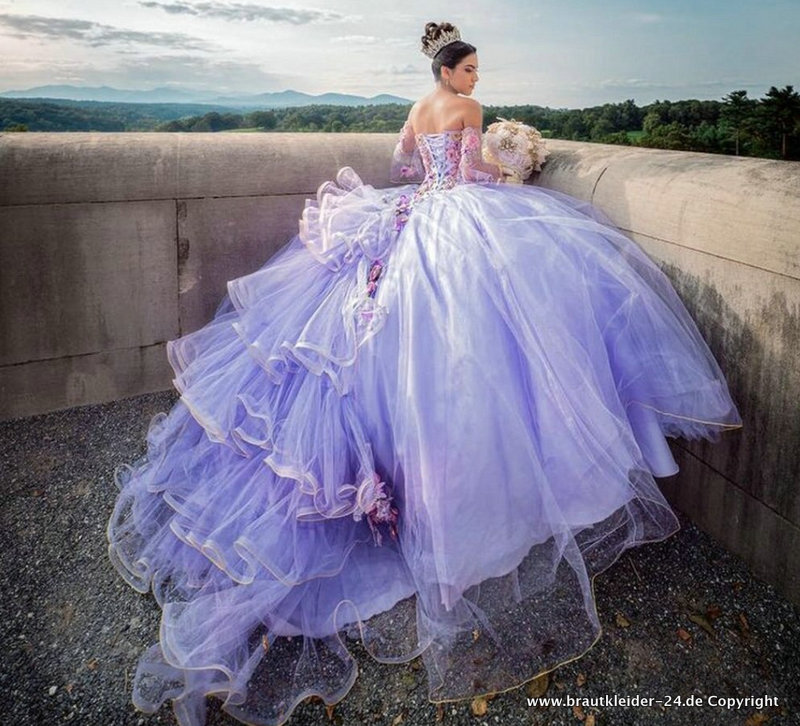 Blumen Brautkleid Quinceanera Tüll Ballkleid in Lila&nbsp;Flieder