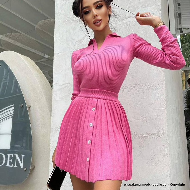 Damen Shirt mit Plissee Rock in Pink im Set&nbsp;Damenoutfit