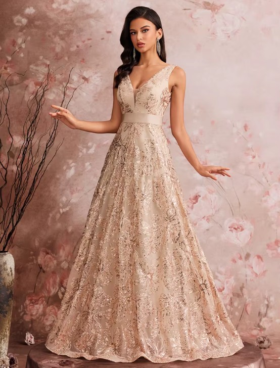 A Linie Abendkleid Jara Ärmellos Elegant für Hochzeitsgäste in Champagne