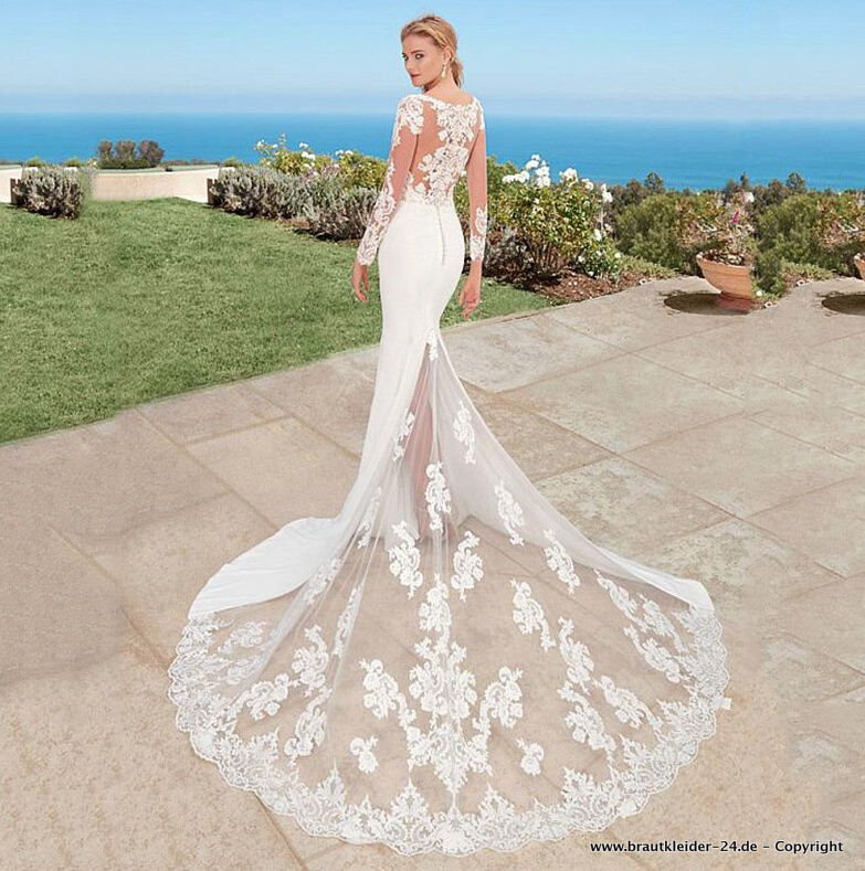 Meerjungfrau Brautkleid Sexy mit Spitze Schleppe