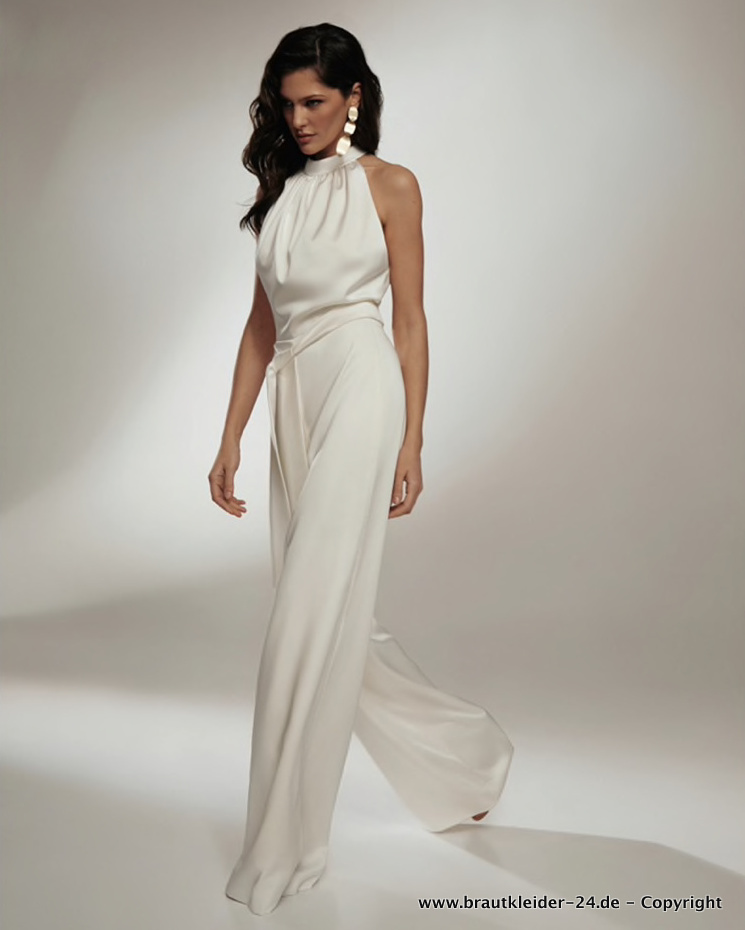 Satin Jumpsuit Einteiler für die Braut Lang&nbsp;Standesamtmode