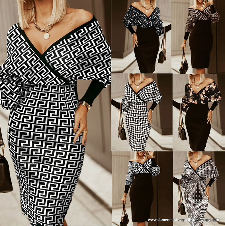 Elegantes Strick Kleid Knielang in Versch&nbsp;Farben