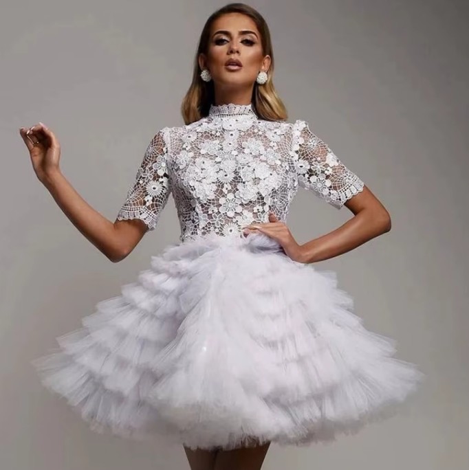 A Linie Rüschen Tüll Rock für die Braut Kurz