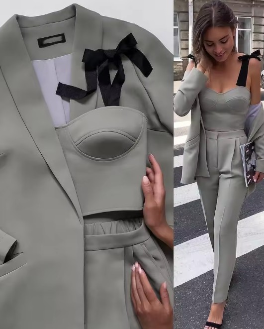 Dreiteiliger Damen Hosenanzug Jenny in&nbsp;Silbergrau