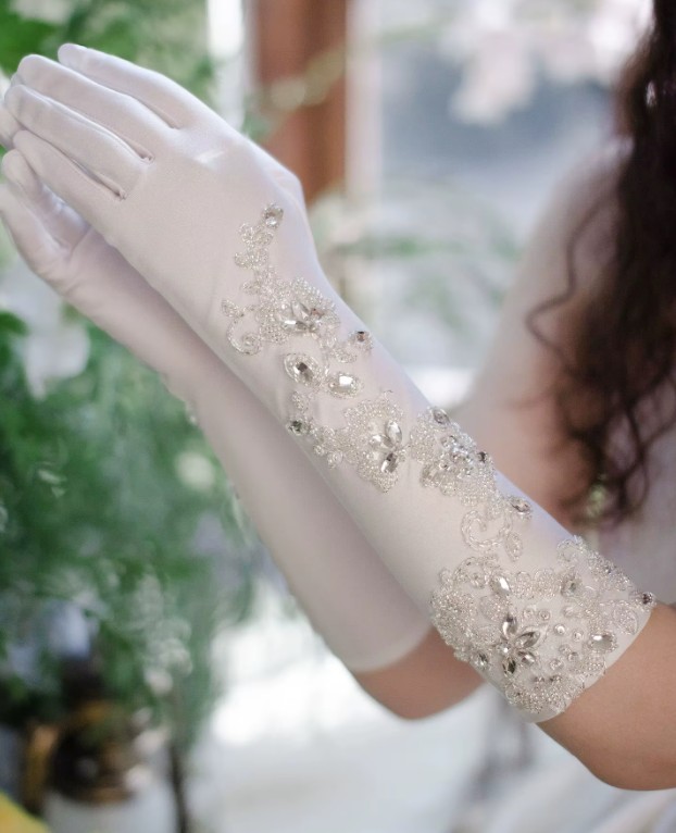 Elegante Hochzeit Braut Handschuhe Juliane Lang mit Strass und&nbsp;Spitze