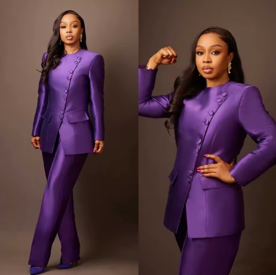 Eleganter Satin Damen Hosenanzug Jennifer in Lila