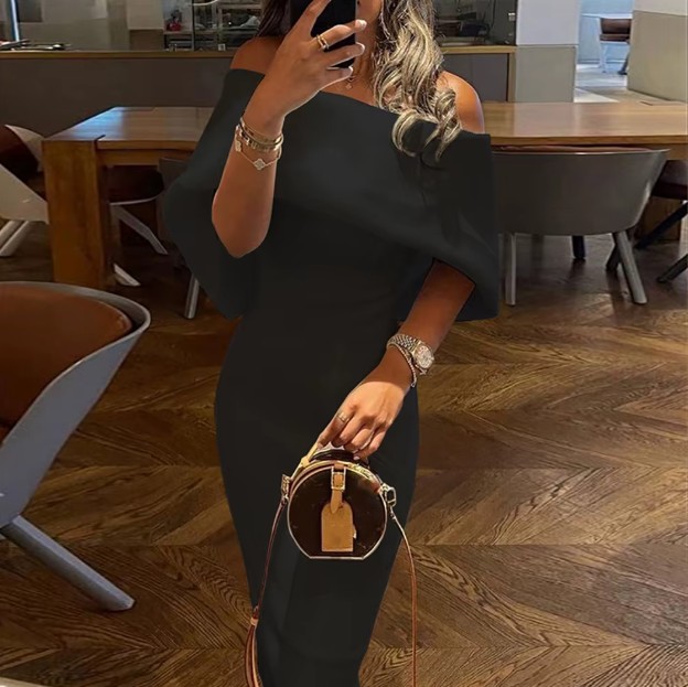 Elegantes Schulterfreies Sommerkleid Jenna in&nbsp;Schwarz