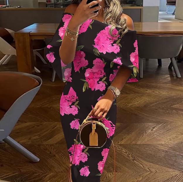 Elegantes Schulterfreies Sommerkleid Jenna mit&nbsp;Blumenmuster