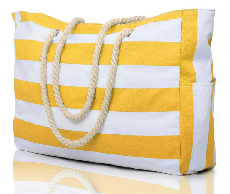 Große Strandtasche Sveja mit Gelb Weiß Gestreift