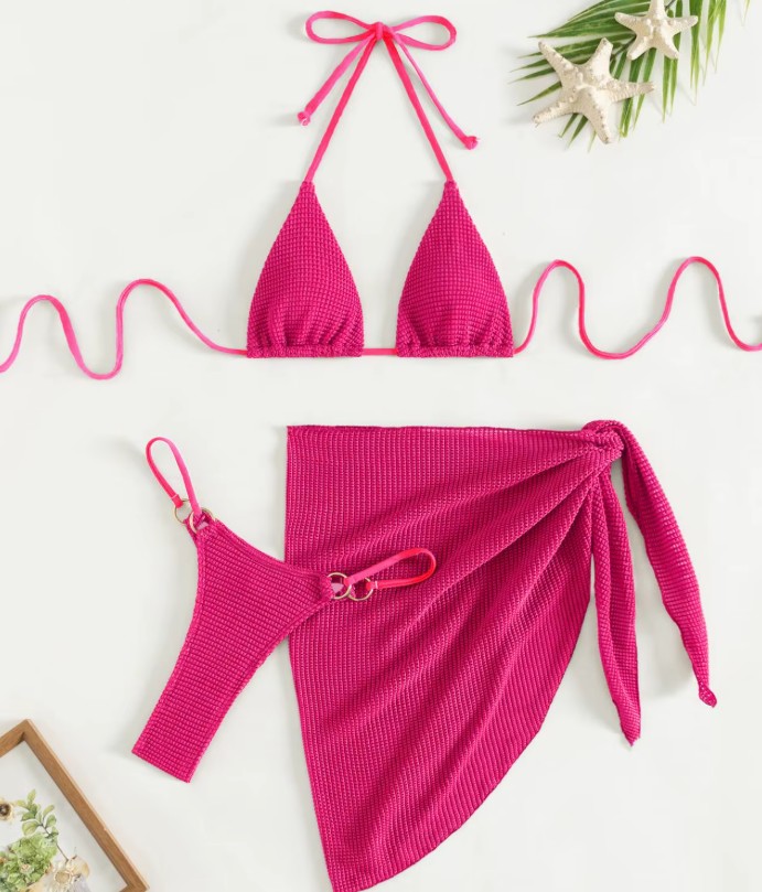 Halterneck Bikini Sharon in Pink mit Sarong