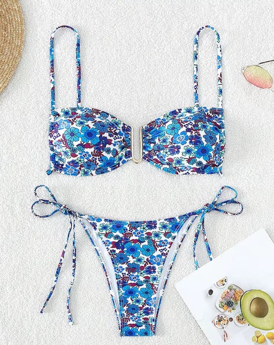 Triangle Push Up Bikini Sheena Blau mit&nbsp;Blumenmuster