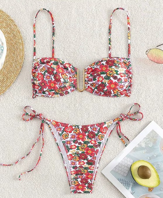 Triangle Push Up Bikini Sheena Rot mit Blumenmuster