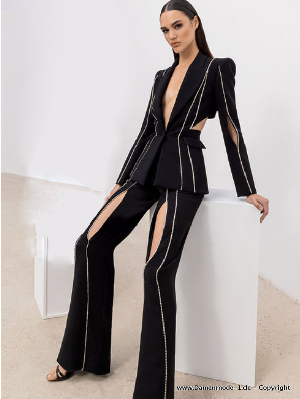 Sexy Cut Out Hosenanzug in Schwarz mit&nbsp;Pailletten