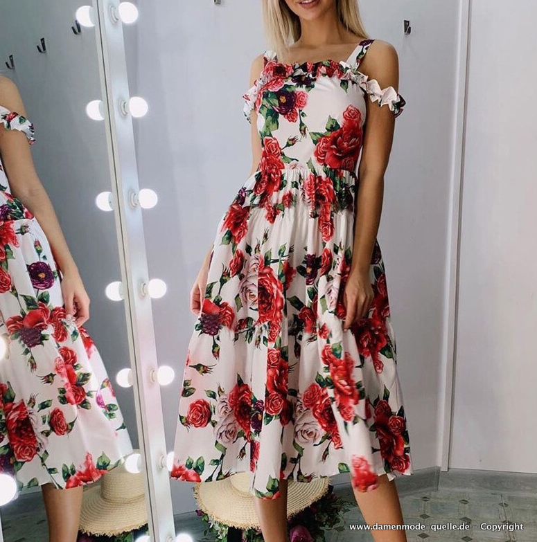 A Linie Sommerkleid mit Träger und Blumenmuster in&nbsp;Weiß