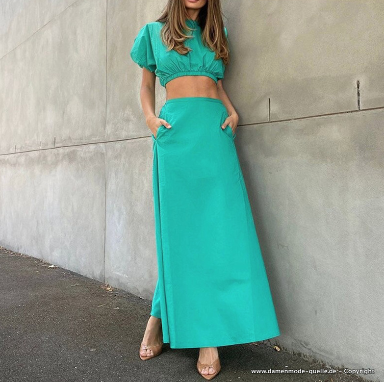 A Linie Sommeroutfit Zweiteiler in Grün Rock mit Puffärmel&nbsp;Shirt