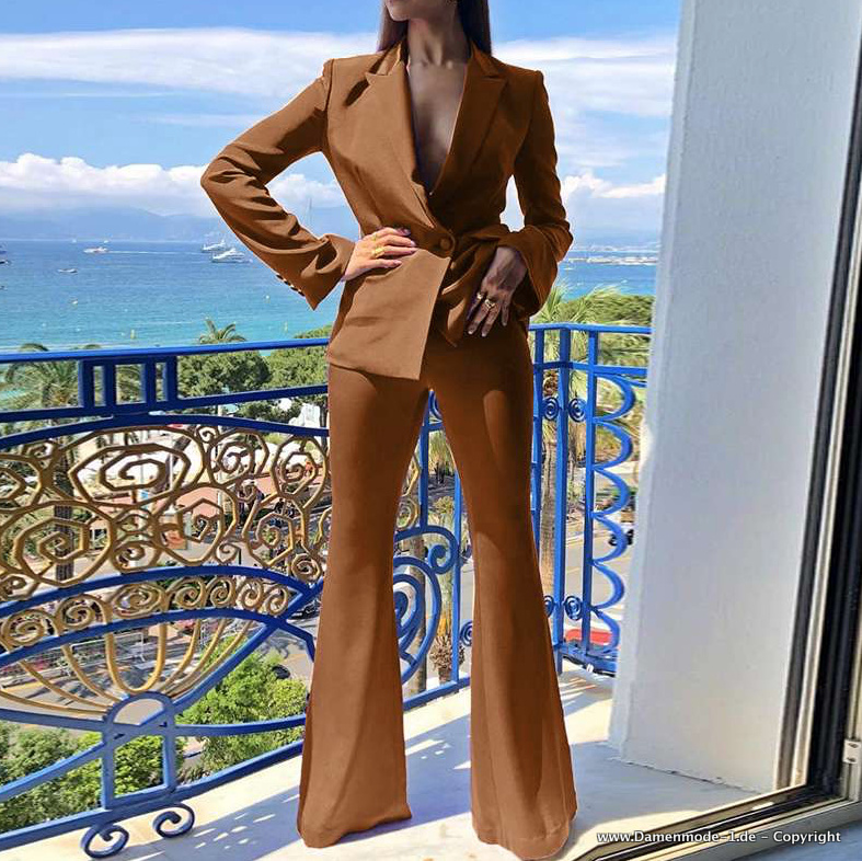 Streetwear Outfit Damen Hosenanzug mit Breitem Bein in&nbsp;Bronzebraun