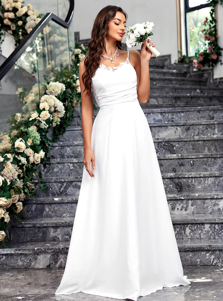 A Linie Spagheettiträger Standesamtkleid Clarice mit Rückenausschnitt